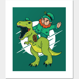 Leprechaun Riding T-Rex Posters and Art